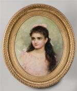 Kitty FORNIER (1865-1906). Portrait de jeune fille au noeud rose,...