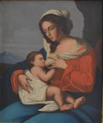 Dans le goût de l'ECOLE ITALIENNE du XVIème
La Vierge allaitant
Huile...
