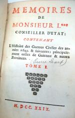 [LENET (Pierre)]. Mémoires de Monsieur L*** conseiller d'Etat ; contenant...