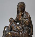 PLAQUE PRESSE PAPIERS en bronze représentant la Vierge et l'enfant...