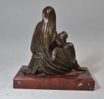 PLAQUE PRESSE PAPIERS en bronze représentant la Vierge et l'enfant...