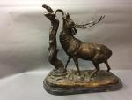 ÉCOLE FRANCAISE du XIXème siècle, "Cerf bramant", bronze patine brune,...