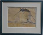 Edgard MAXENCE (1871-1954)
Belle Isle, le moulin, 1944. 
Aquarelle signée, datée...