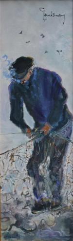 Gérard BOULFRAY (né en 1937)
Le Croisic, pêcheur au filet, 1991....