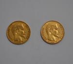 Deux pièces or, 20 francs, Napoléon III, 1858