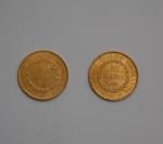 Deux pièces or 20 francs, Génie de la République, 1875