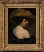 Pierre Bonnaud (1865-1930). Portrait de femme au chapeau, dos nu,...