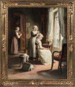 Pauline VALLAYER-MOUTET (1873- ?), " Femme coiffant une jeune fille...