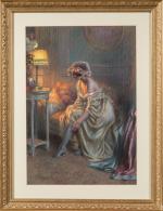 Delphin ENJOLRAS (1857-1945),
L'heure du coucher,
Pastel sur papier,
Signé en bas à...