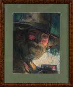 Louis FORTUNEY (1875-1951),
Homme au chapeau,
Pastel sur papier,
Signé en bas à...