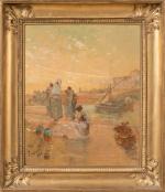 David GIRIN (1848-1917),
Coucher de soleil le soir au port,
Huile sur...