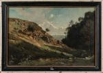 Aristide Lefort (XIXème siècle).
Paysage aux rochers.
Huile sur toile.
Signé en bas...