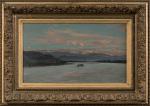 Ernest Victor HAREUX (1847-1909),
Paysage au bateau sur lac de montagne,
Huile...