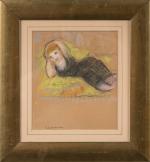Pierre COMBET-DESCOMBES (1885-1966),
Femme en robe noire allongée sur le divan...