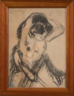 Pierre COMBET-DESCOMBES (1885-1966),
Femme en buste nu, bras levés,
Fusain sur papier...