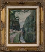 Adrien BAS (1884-1925),
Paysage à la rivière,
Huile sur toile collé sur...