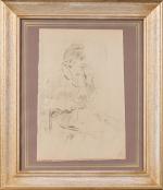 Albert ANKER (1831-1910),
Le fumeur de pipe,
Fusain sur papier gris collé...