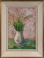 Marthe LEBASQUE (1895-1977),
Bouquet de muguet,
Huile sur toile,
Signé et dédicacé en...