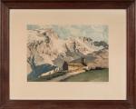 Charles Henry CONTENCIN (1898-1955),
Paysage alpin à l'église,
Aquatinte sur papier vélin,
Signé...
