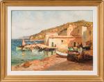 Merio AMEGLIO (1897-1970),
Vue d'un port méditerranéen,
Huile sur toile,
Signé en bas...