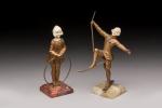 Deux sujets en bronze polychrome et ivoire sur socle en...