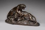 Edouard Drouot (1859-1945)
« Les deux tigres »
Groupe en bronze à...