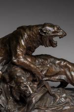 Edouard Drouot (1859-1945)
« Les deux tigres »
Groupe en bronze à...