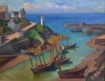 Jules LERAY (1875-1938)
Bateaux à l'entrée du port
Huile sur toile signée...