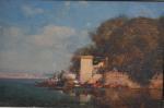 Henri DUVIEUX (c.1855-1902)
Venise, l'île San Michele
Huile sur panneau signée en...
