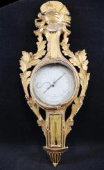 Baromètre-thermomètre d'époque Louis XVI en bois doré et sculpté de...