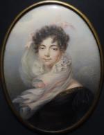 Ecole française vers 1830 : Jeune femme à l'écharpe au...