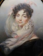 Ecole française vers 1830 : Jeune femme à l'écharpe au...