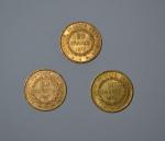 Trois pièces or, 20 francs, Génie de la République, 1871,...