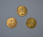 Trois pièces or, 20 francs, Génie de la République, 1871,...