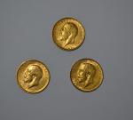 Trois pièces or, Souverain Georges V, 1911 (x1), 1927 (x2)
Lot...