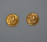 Deux pièces or, Souverain, Edouard VII, 1910 (x2)
Lot conservé en...
