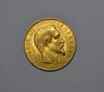 Une pièce or, 50 francs Paris 1857 Napoléon III tête...