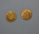 Deux pièces or 10 francs Napoléon III tête laurée 1864...
