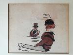 Jacques VILLON (1875-1963), « Deux personnages attablés », aquarelle et gouache signée...
