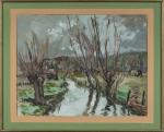 Fernand HERBO (1905-1995),
Ruisseau à Saint Pierre sur Dives,
Gouache sur papier,
Signé...