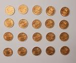 Lot de 20 pièces de 20 francs suisses, 1935. En...