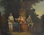 ECOLE FRANCAISE du XVIIIème, suiveur d'Antoine Watteau
Scène galante dans un...