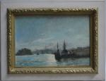 Firmin BARRIERE (XIX-XXème)
Nantes, le port, 1888. 
Huile sur toile signée,...