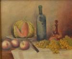 Emile DELAPORTE (XIX-XXème)
Nature morte aux oranges, 
Nature morte au melon
Paire...
