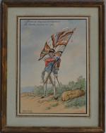 ECOLE FRANCAISE
Officier et drapeau du régiment des Gardes-Suisses en 1789
Aquarelle...
