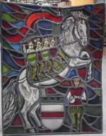 Vitrail représentant les quatre fils Aymon montés sur leur cheval...