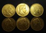 Napoléon III : Six pièces de 20 Francs or Strasbourg...
