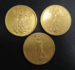 USA : Trois pièces de 20 dollars or type Saint-Gaudens...