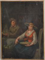 ECOLE HOLLANDAISE du XIXème
Couple en cuisine
Huile sur toile
31 x 23...