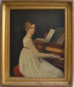 ECOLE FRANCAISE, vers 1810 
Jeune fille au piano 
Toile 
Hauteur...